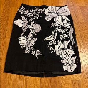 White House Black Market - Floral Black and White Skirt